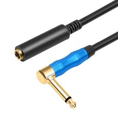 Cavo audio per chitarra elettrica da 6,35 mm 1/4 TRS maschio mono gomito a femmina, lunghezza: 0,3 m (nero blu)