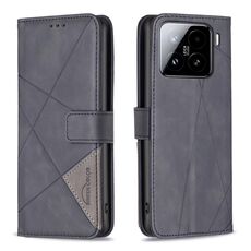 Per Xiaomi 15 Pro Custodia per telefono in pelle con fibbia magnetica e trama a rombi (nero)