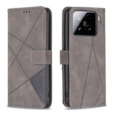 Per Xiaomi 15 Pro Custodia per telefono in pelle con fibbia magnetica e trama a rombi (grigio)