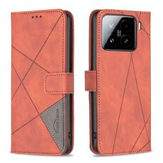 Per Xiaomi 15 Pro Custodia per telefono in pelle con fibbia magnetica e trama a rombi (marrone)