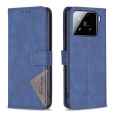 Per Xiaomi 15 Pro Custodia per telefono in pelle con fibbia magnetica e trama a rombi (blu)