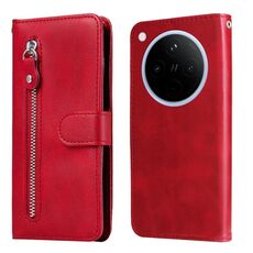 Per OPPO Find X8 Custodia per telefono in pelle con cerniera e texture di vitello alla moda (rosso)