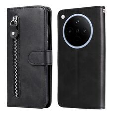 Per OPPO Find X8 Custodia per telefono in pelle con cerniera e texture di vitello alla moda (nero)