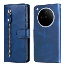 Per OPPO Find X8 Custodia per telefono in pelle con cerniera e texture di vitello alla moda (blu)
