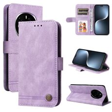 Custodia per telefono in pelle con bottoni in metallo e motivo albero della vita per Honor Magic7 Pro (viola)