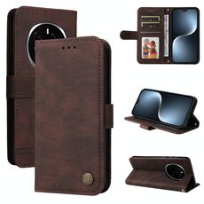 Custodia per telefono in pelle con bottoni in metallo e motivo albero della vita per Honor Magic7 Pro (marrone)