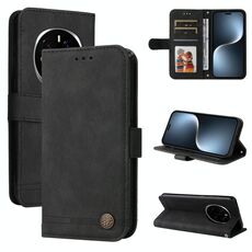 Custodia per telefono in pelle con bottoni in metallo e motivo albero della vita per Honor Magic7 Pro (nero)