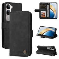 Per vivo V40 Lite 4G / 5G IDN Skin Feel Life Tree Custodia in pelle con bottoni in metallo (nero)