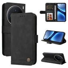 Per vivo X200 Skin Feel Life Tree Custodia in pelle con bottoni in metallo (nero)