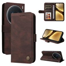 Per vivo X200 Pro Custodia in pelle con bottoni in metallo Life Tree Skin Feel (marrone)