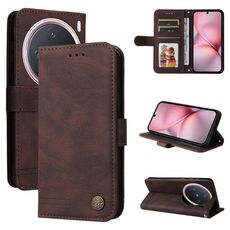 Per vivo X200 Pro mini Custodia in pelle con bottoni in metallo Life Tree Skin Feel (marrone)
