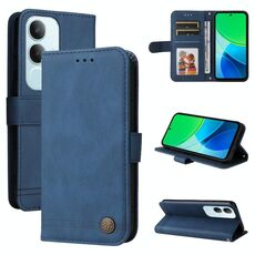 Per vivo Y19s Custodia in pelle con bottoni in metallo Life Tree Skin Feel (blu)