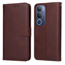 Per vivo Y19s Custodia per telefono in pelle con texture di vitello classica (marrone)