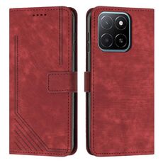 Custodia per telefono in pelle con motivo a strisce per Honor X5b con cordino (rosso)