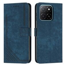 Custodia per telefono in pelle con motivo a strisce per Honor X5b con cordino (blu)