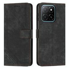 Custodia per telefono in pelle con motivo a strisce per Honor X5b con cordino (nero)