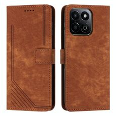 Custodia per telefono in pelle con motivo a strisce per Honor X7c con cordino (marrone)