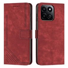 Custodia per telefono in pelle con motivo a strisce per Honor X7c con cordino (rosso)