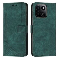 Custodia per telefono in pelle con motivo a strisce per Honor X7c con cordino (verde)