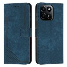 Custodia per telefono in pelle con motivo a strisce per Honor X7c con cordino (blu)