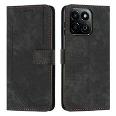 Custodia per telefono in pelle con motivo a strisce per Honor X7c con cordino (nero)
