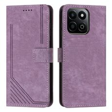 Custodia per telefono in pelle con motivo a strisce per Honor X7c con cordino (viola)