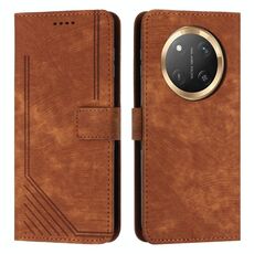 Custodia in pelle con motivo a strisce per Honor X9c / X60 Pro con cordino (marrone)