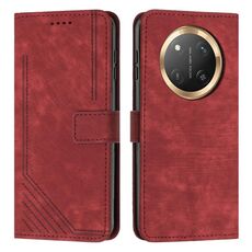 Per Honor X9c / X60 Pro Custodia in pelle con motivo a strisce Skin Feel con cordino (rosso)