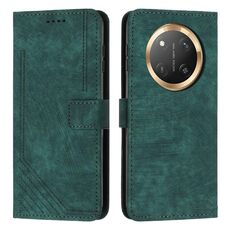Custodia in pelle con motivo a strisce per Honor X9c / X60 Pro con cordino (verde)