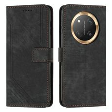 Custodia per telefono in pelle con motivo a strisce per Honor X9c / X60 Pro con cordino (nero)
