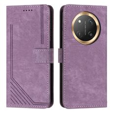 Per Honor X9c / X60 Pro Custodia in pelle con motivo a strisce Skin Feel con cordino (viola)