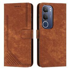 Per vivo Y19s Custodia in pelle con motivo a strisce Skin Feel con cordino (marrone)