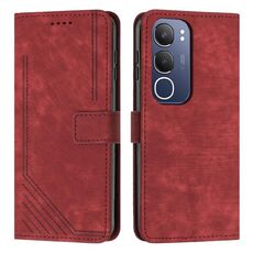 Per vivo Y19s Custodia in pelle con motivo a strisce Skin Feel con cordino (rosso)