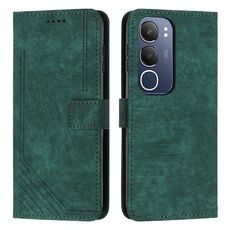 Per vivo Y19s Custodia in pelle con motivo a strisce Skin Feel con cordino (verde)