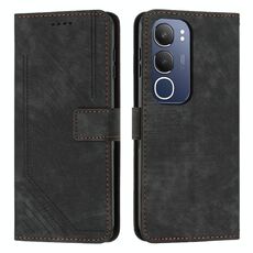 Per vivo Y19s Custodia in pelle con motivo a strisce Skin Feel con cordino (nero)