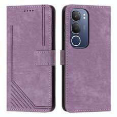Per vivo Y19s Custodia in pelle con motivo a strisce Skin Feel con cordino (viola)