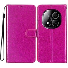 Per Redmi Note 14 Pro+ 5G Custodia in pelle con glitter (rosso rosa)