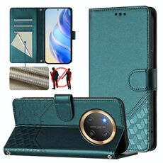Custodia per telefono in pelle con stampa a nido d'ape RFID per Honor X9c 5G (verde pavone)