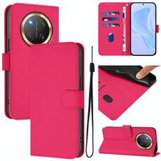 Custodia per telefono in pelle tinta unita per Honor X9C 5G Global Skin Feel con cordino (rosso rosa)