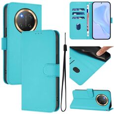 Custodia per telefono in pelle tinta unita per Honor X9C 5G Global Skin Feel con cordino (Lake Blue)