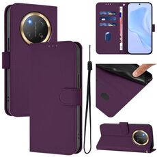 Custodia per telefono in pelle tinta unita per Honor X9C 5G Global Skin Feel con cordino (viola)