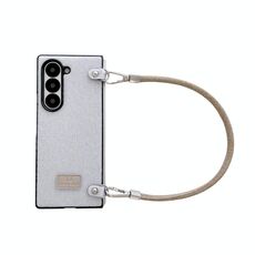 Per Samsung Galaxy Z Fold6 5G Custodia per telefono comoda e corta in peluche con copertura completa e cinturino da polso (bianco)