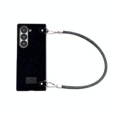 Per Samsung Galaxy Z Fold6 5G Custodia per telefono comoda e corta in peluche con copertura completa e cinturino da polso (nero)
