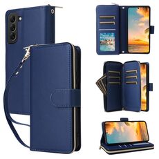 Per Samsung Galaxy S22+ 5G Custodia in pelle con cerniera e nove slot per carte (blu)