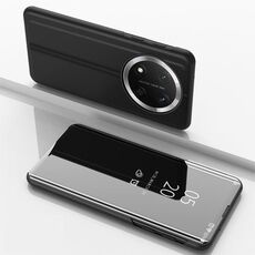 Custodia per telefono in pelle con flip orizzontale a specchio placcato per Honor X9c con supporto (nero)