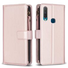 Per vivo Y11 / Y15 / Y12 / Y17 9 slot per schede Portafoglio con cerniera Custodia in pelle per cellulare (oro rosa)