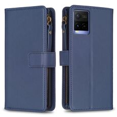 Per vivo Y21 / Y21s / Y33s 9 slot per schede Portafoglio con cerniera Custodia in pelle per cellulare (blu)