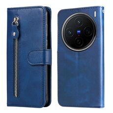 Per vivo X200 Custodia per telefono in pelle con cerniera e texture di vitello alla moda (blu)