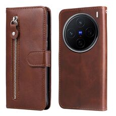 Per vivo X200 Custodia per telefono in pelle con cerniera e texture di vitello alla moda (marrone)