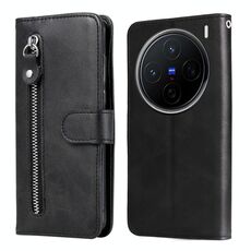 Per vivo X200 Custodia per telefono in pelle con cerniera e texture di vitello alla moda (nero)